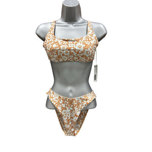 NWT Everlane Nyle Bikini square top and thigh high bikini bottoms floral in XS